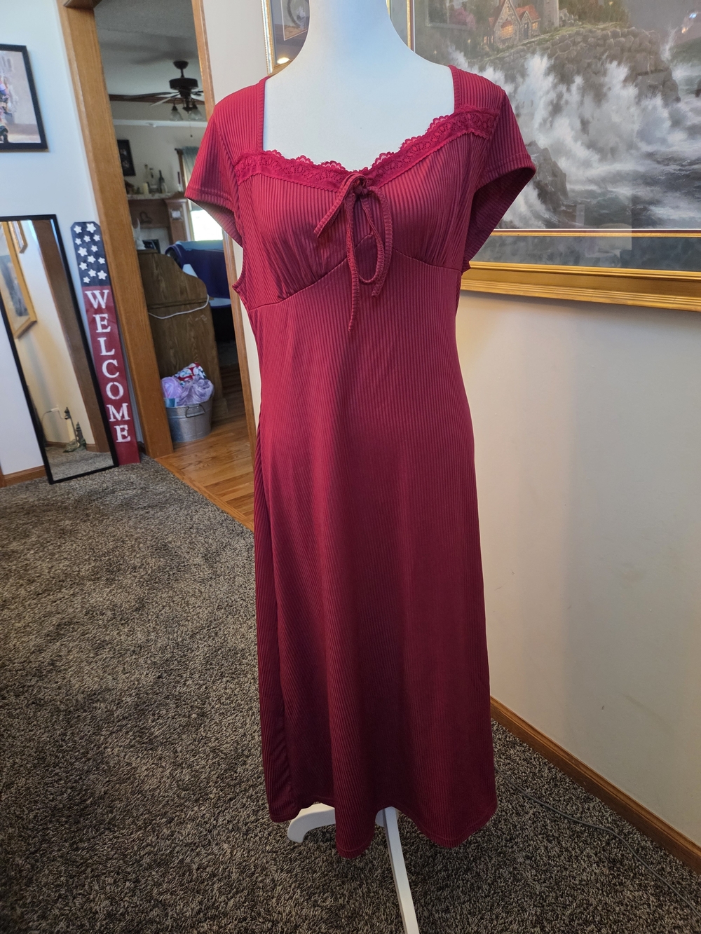 Elegant Burgundy Ribbed Chemise